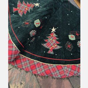 Christmas Tree Skirt Green Velvet Beaded Embroidered Fringe Large 47"
